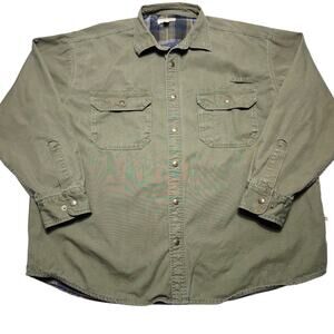 Vintage Cabelas Roughneck Canvas Shirt Jacket Mens 2XL Flannel Lined Olive Green